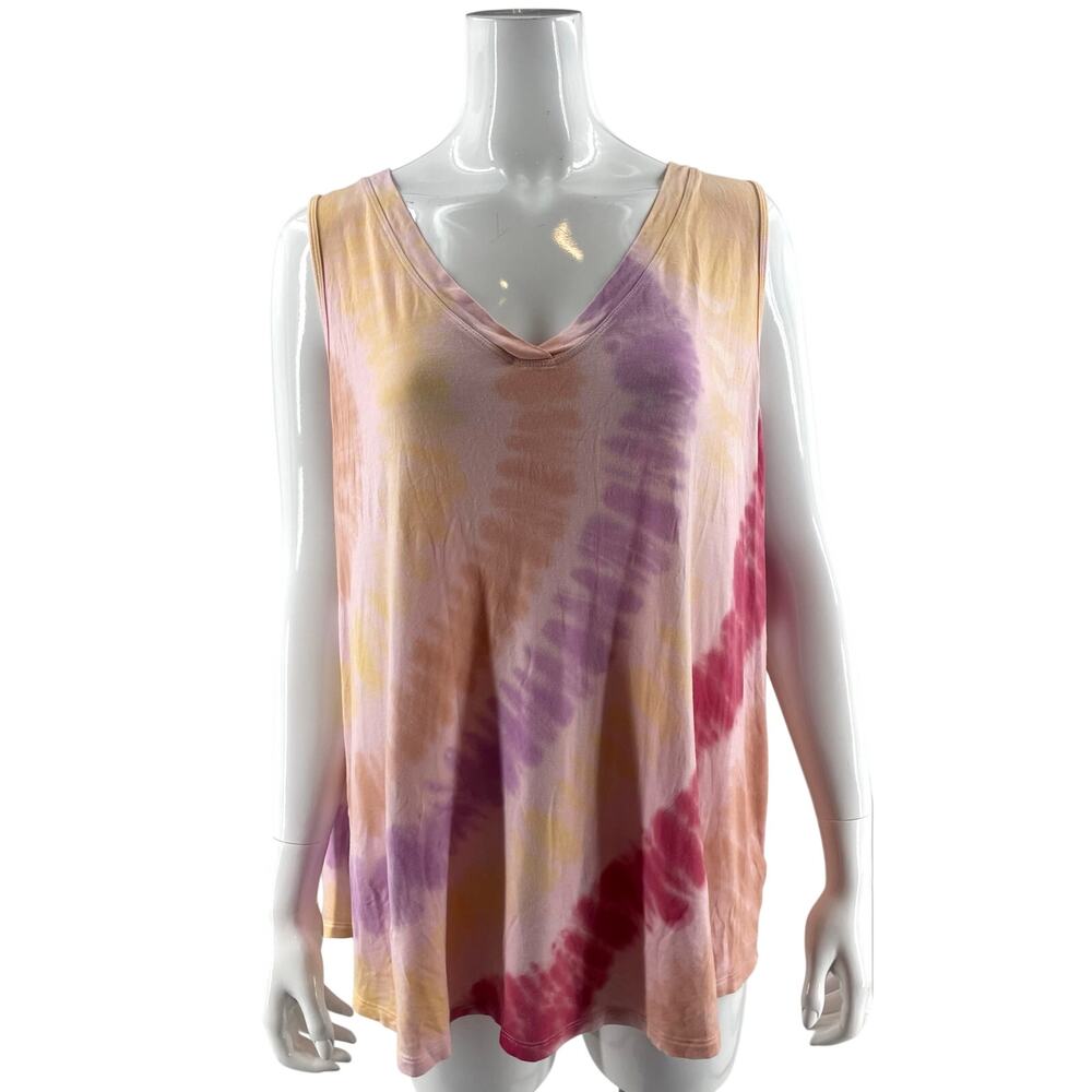 Maurices 24/7 Womens Plus Size Tank Top Size 2X Pink Tie Dyed Sleeveless V Neck